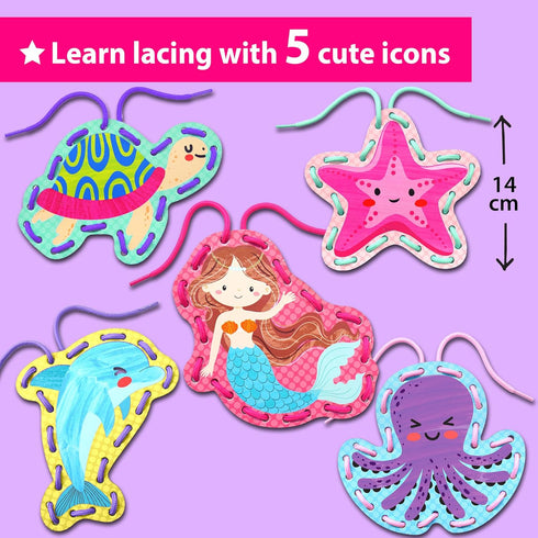 5 KRAFUN Beginner Mermaid Lacing Card Kit for Kids Arts & Crafts, Easy Mermaid, Animal Lacing Projects, Paper Lace