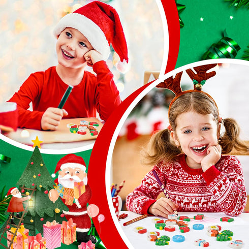 FOIMAS 192pcs Christmas Erasers Bulk for Kids, Large Xmas Pencil Erasers Santa Snowflake Tree Stocking Stuffer Gift