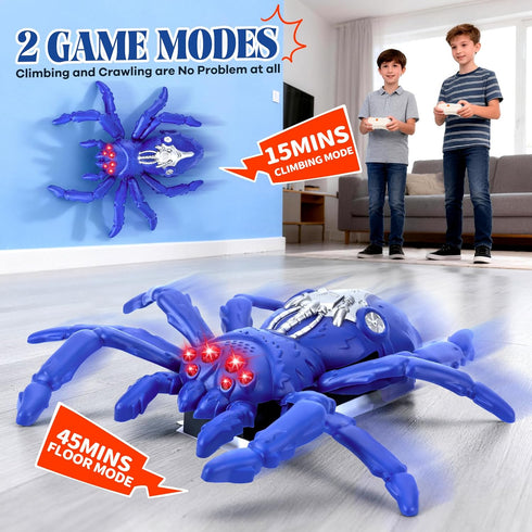 Nurcazo 3+, Wall Climbing Spider Remote Control Toy, RC Creepy Crawly Spider with LED Red Eyes, Climbs Walls