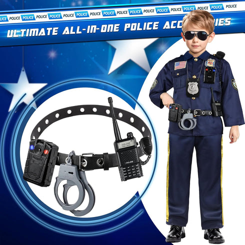 Set 8PCS Deluxe All-in-One Police Accessories Role Play for Kids, Police Gear Toys Include Police Badge, Handcuffs