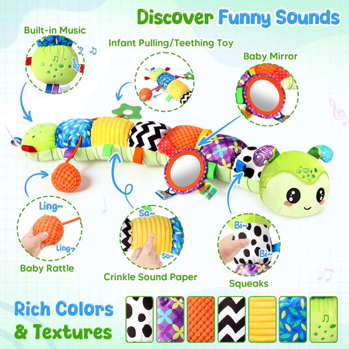 CAHILON 0-6 6-12 Tummy Musical Caterpillar Baby Toys Months, Multi-Functional Sensory Time Toys for Newborn Infants