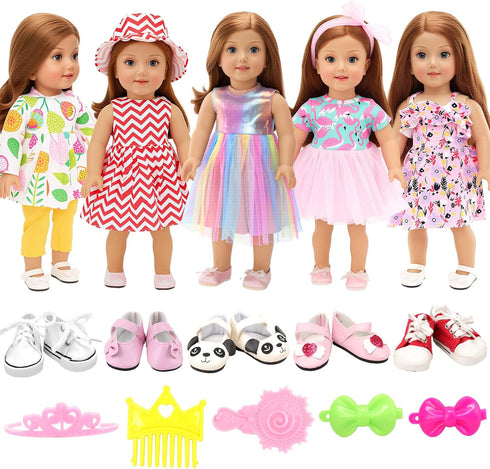 BARWA 18 inch Doll Clothes and Accessories 5 Sets Clothes Dress Outfits