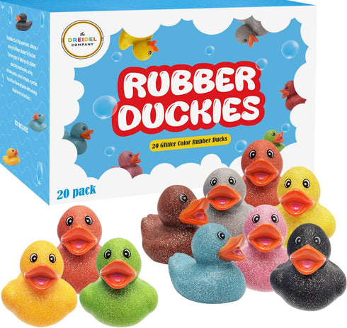 The Dreidel Company Glitter Rubber Duck Toy Assortment - Duckies for Kids, Bath Birthday Gifts, 2" (20-Pack)