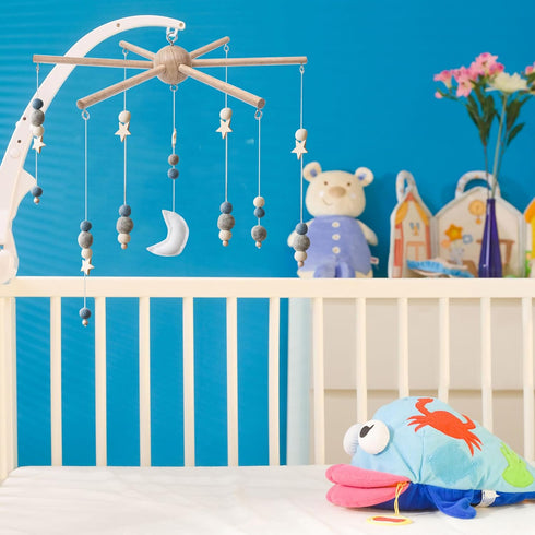 DIY Baby Mobile Kit, Hanging Frame Hanger for Crib, Decorative Natural Wooden Wind Chime Equipment for Infant Boy Girl