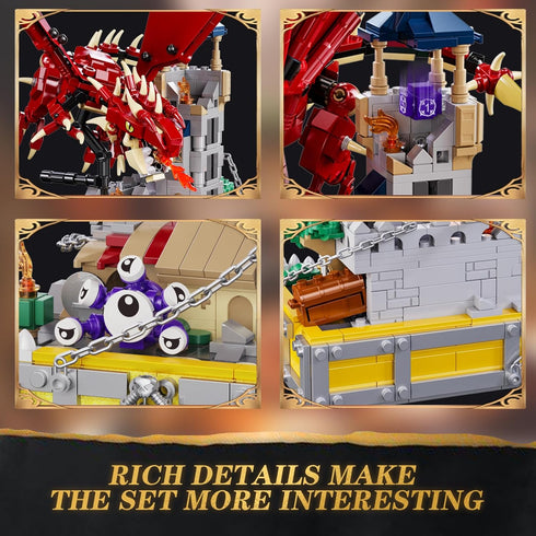 WINNER SPACE Dragons & Treasures Building Block Sets, 927 Pcs Red Dragon Medieval Castle Kits for Kids 8-12+