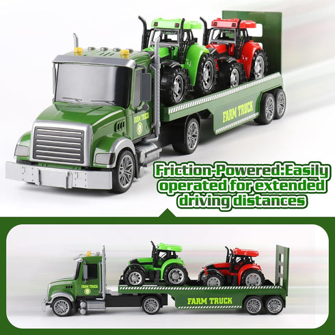Set, 27" 2 3 4 5 6 Dwi Dowellin Farm Vehicle Toys Large Friction Powered Semi Truck with Tractors, Toy Cars