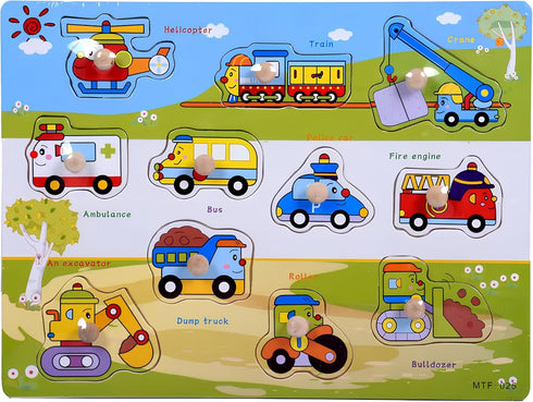 Generic Vehicles Puzzle Wooden for Toddlers 3+ Years Old - Montessori Transportation Learning