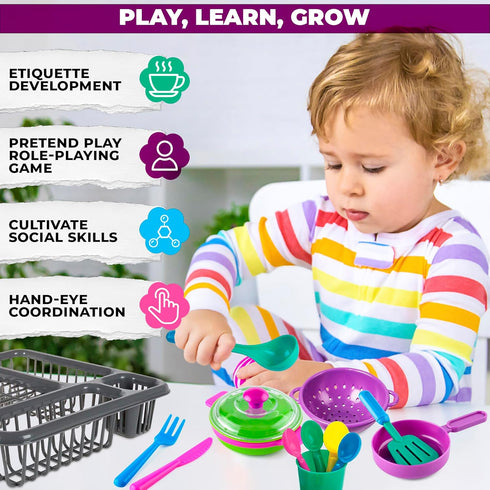 Kids Kitchen Playset Dishes - 27Pcs Toy Plates and Bowls Sets for Outdoor Play Accessories