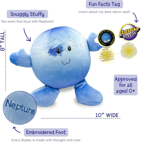 10" 0+ Celestial Buddies Neptune Buddy | Soft Stuffed Plush, Embroidered Features, Fun Planet Facts Tag for Kids STEM