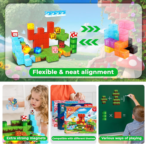 200pcs 3+ Playset Goody King Magnetic Blocks with Light Blocks | Educational Sensory Toy Gift | STEM Montessori Light