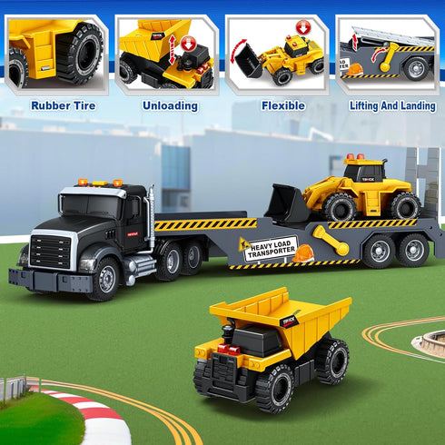 3 4 5 6 7 21" Bstoyder Toddler Boy Toys for Years Kids, Semi Construction Carrier Truck Toy with Excavator and Dump