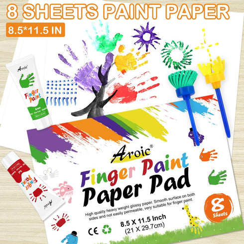 27PCS Kids Washable Finger Paint Set, Non-Toxic Finger Paints 8 Colors, Brushes, Sponges, Art Painting Supplies for