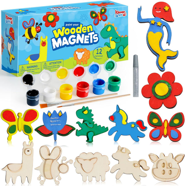 JOYIN 12 pcs Wooden Magnets, Spring Arts & Crafts Kit for Boys and Girls, Craft Toys for Birthday and Easter