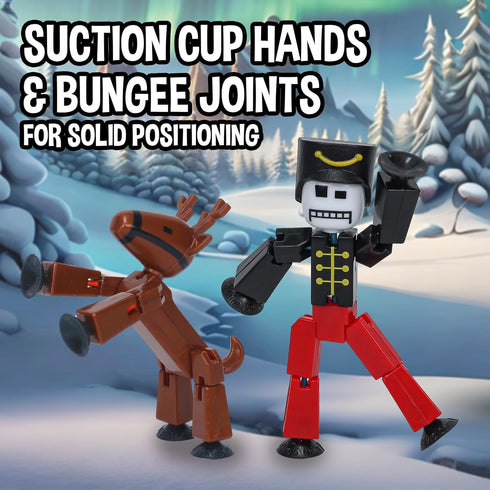 Pack 7 Zing StikBot Christmas Crew Festive Themed Poseable Action Figures with Holiday Accessories, Stop Motion