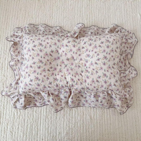 1 14"x20", BuLuTu Purple Floral Muslin Cotton Toddler Pillowcases with Ruffles, pc, Oeko-TEX Certified Gauze Muslin