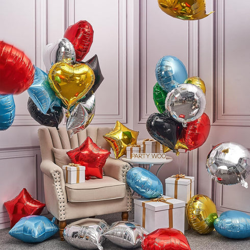 PartyWoo 30pcs 18 Inch Star, Heart & Round Foil Balloons, Perfect for Birthday Parties, Multicolor, Ages All
