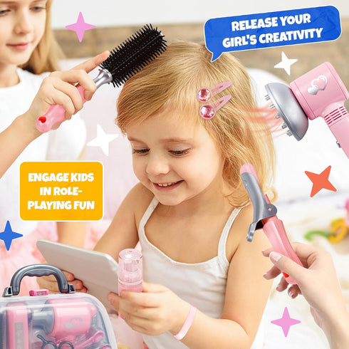 Playset Playset Toy Choi's Hair Salon Toys for Girls - Pretend Play Kids Hairdryer, Scissor, Combs Hair Salon with Gift