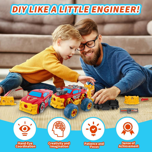 Pup Go 3-in-1 46Pcs 3 4 5 6 7 8 9 Take Apart Car for Boys with Electric Drill, Construction Toy Truck, Build Your Own