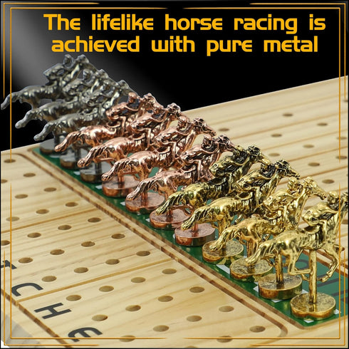 11 2 2 Jyquorp Horse Race Board Game Racing Game Thickened Solid Wood with Luxurious Durable Classic Metal Horses