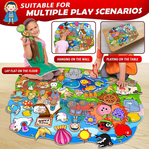 SKOLESK 77 Set Pcs Farm Animals Felt Story Board Preschool Farmhouse Themed Early Learning Storytelling Flannel Board