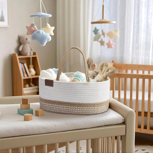 DECOMOMO XL Baby Caddy Organizer, Mother's Day Diaper Caddy Basket, Baskets for Baby Shower Gifts (Spiral Beige