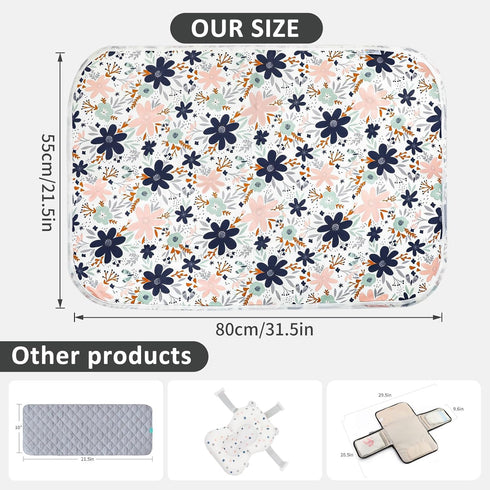 21 5/8" 31.5" Mat(Floral1PCS) Baby Diaper Changing Pad, x Waterproof Changing Pad Liners - Reusable Soft and Absorbent