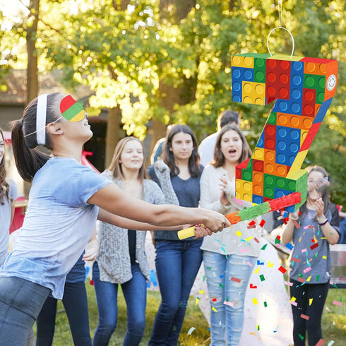 Lemicin 7 7th 16 10.6 3 Number Pinata Building Blocks with Pinata Stick Blindfold Birthday Party Decorations Happy