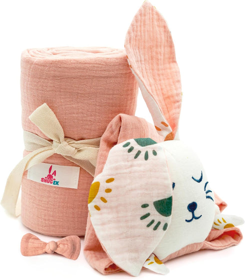 Snugek Baby Muslin Swaddle Blanket & Muslin Lovey Set Soft Breathable 100% Cotton