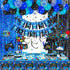 Blue Black Video Game Party Decorations, Happy Birthday Banner, Hanging Swirls, Balloons, Tablecloth Kit