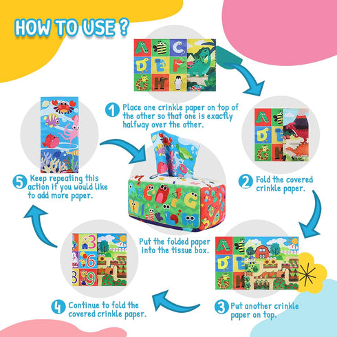 Baby Tissue Box Toy, Soft Crinkle Sensory Toys for Infant Toddlers, Montessori Toys for Babies, Gifts for 1 Year Old