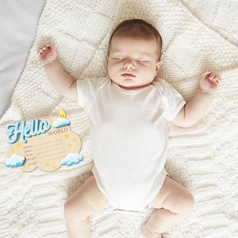 Yezirzax 6.1 4.72 Inch Baby Announcement Sign, Cloud Shape Wooden Hello World Newborn Sign, Personalized Birth