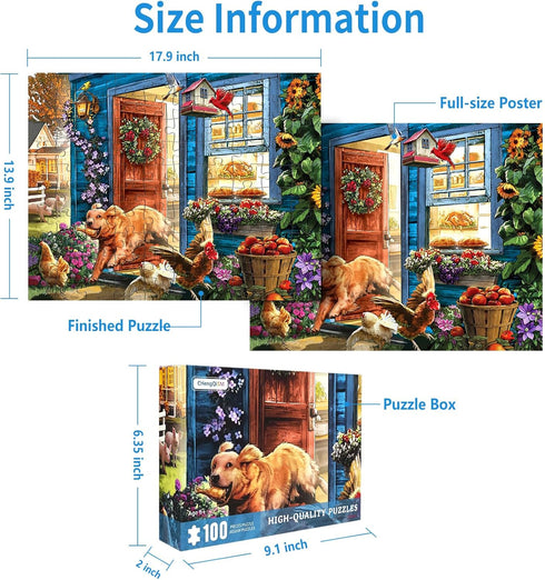 100 Piece Puzzles for Kids - Funny Dog Puzzle, The Great Escape Puzzles for Adults, A Running Dog