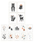 Children's Wall Art Prints, Boho Woodland Animal Room Collection, Set of Four 8x10 Prints and 5x7 Wall Cards