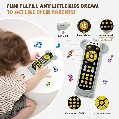 Baby Remote Control Toy with Monkeys Silicone Cover, Educational Musical Toy with Lights and Sounds for Boys Girls