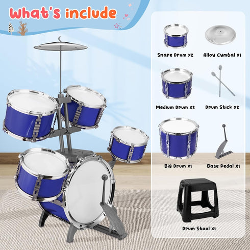 Upgraded Kids Drum Set for Toddlers 1-3, Plastic Musical Jazz Drum Instruments Kit for Birthday
