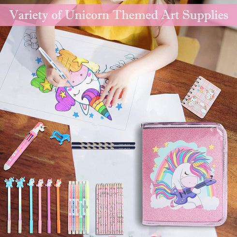 Leeche Set 44 4-6-8, Fruit Scented Markers Pcs Filled Stationery with Unicorn Pencil Case,Art Supplies for Kids Ages