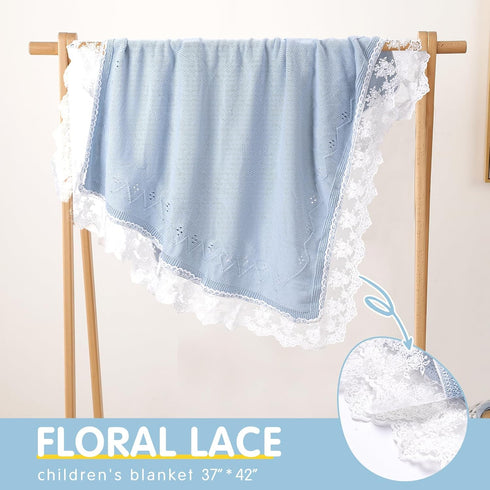 Booulfi Baby Blankets Neutral Knitted Blue Cotton Blue Baby Blanket Stroller Lace Border Crochet Winter Crib Baby