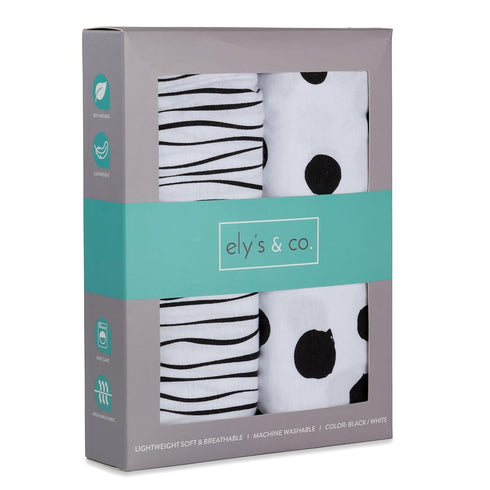 Changing Pad Cover Set by Ely's & Co | 2 Pack 100% Jersey Cotton Black and White Abstract Stripes and Dots