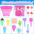 Collapsible Beach Toys Set for Kids, Sand Bucket and Shovels with Mesh Bag & Molds, Ice Cream Travel Toys