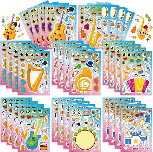24 8.3 5.9in) TIAMECH Make Your Own Musical Instrument Stickers - Sheets Drum Guitar Make A Face Stickers, Birthday