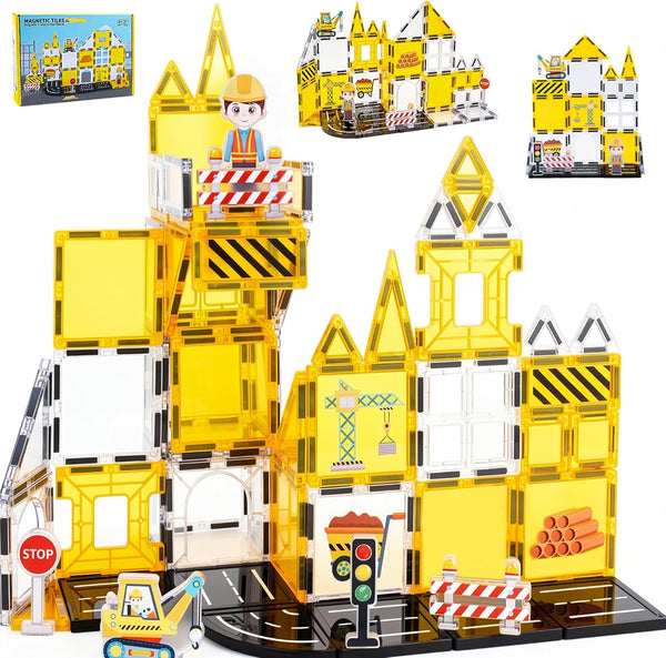 LADFAR Magnetic Tiles for Kids, Construction Magnetic Building Blocks,37pcs STEM Educational Magnet Toys,