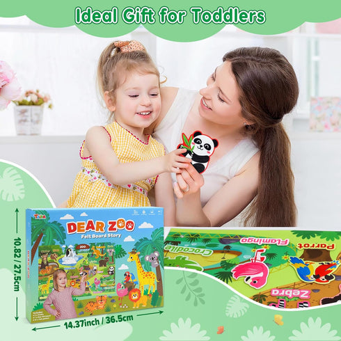 Taika Zoo Animals Felt Story Board Set, 41Pcs Jungle Animals Toys, 43x28 inch Thicker Felt Board, Interactive