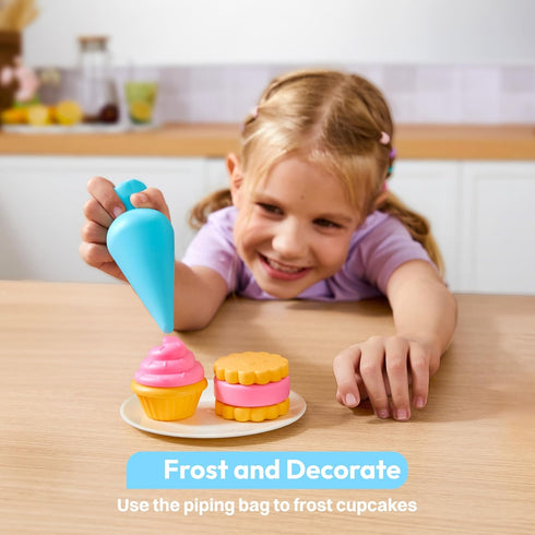 lalalark Playset, 16 Whisk n' Bake Bakery Mixer Pieces Toy Kitchen and Food Accessories with Play Money and Menu, Role