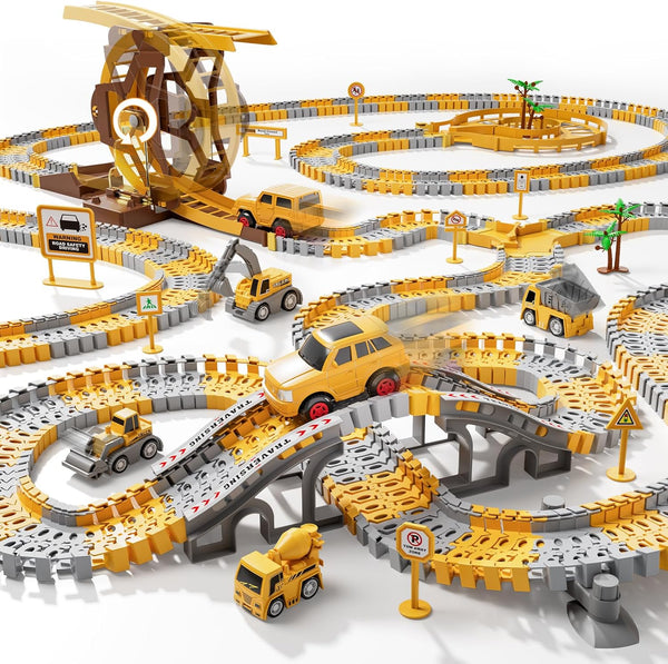 iHaHa 299 PCS Construction Race Tracks Boys Toys, 6 PCS Engineering Cars