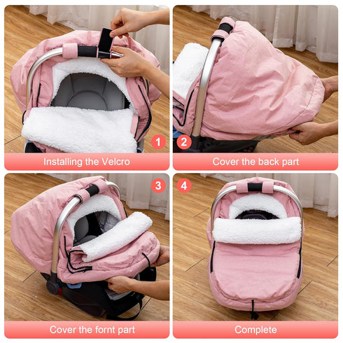 Winter Baby Car Seat Cover, Carseat Cover with Plush Sherpa Fleece Lining, Infant Car Seat Canopy with Peeping Window