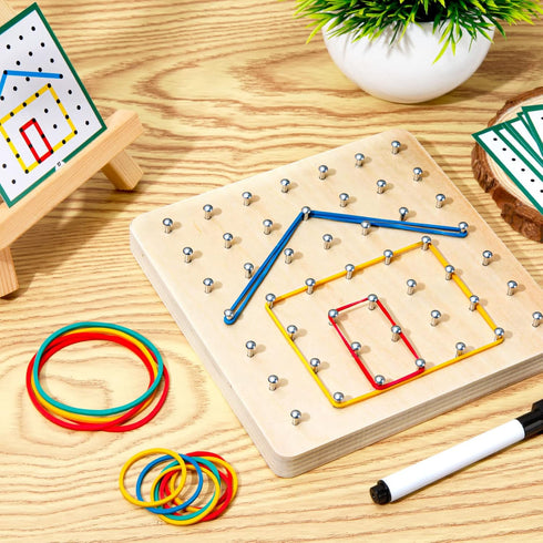 (6 6 0.6 HEELWIRE Wooden Geoboard,Montessori Toy,Graphical Mathematical Education Toy for Kids with Pattern Cards