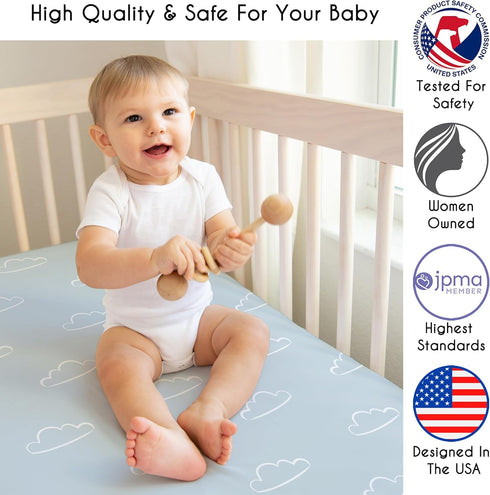 Sweet Jojo Designs Fitted Baby Crib Sheets (Clouds Print) for Boys, Infant Nursery, Toddler Room - Standard Size (Blue