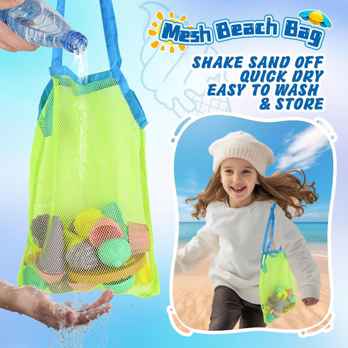 Beach Toys for Kids, 14pcs Sand Toys with Mesh Bag, Toddler Beach Essentials, Ice Cream Travel Sand Toys for Outdoor