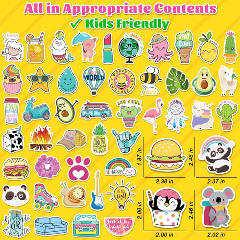 Cute Stickers Bulk 200Pcs - Vsco Waterproof Stickers for Hydroflasks, Decals for Kids, Scrapbook Packs for Teens