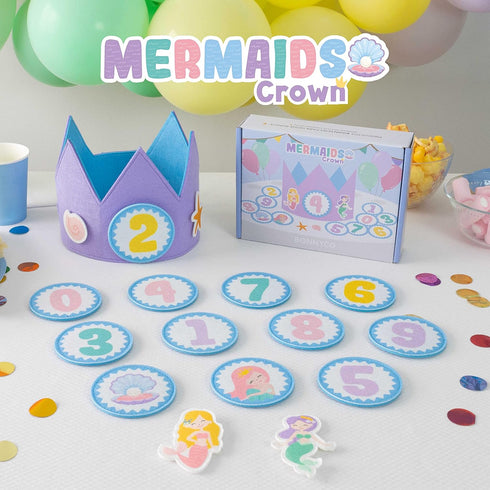 BONNYCO Mermaid Birthday Crown with Interchangeable Numbers 0 to 9, Themed Figures for Girls Birthday Gifts